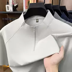 Fashion Zip-Up Stand Collar Short Sleeve T-Shirt Sporty Men's Summer New Outdoor Casual Solid Color Cooling Top