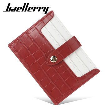 Women's BAELLERRY Color-block Small Card Bag European and American Crocodile Bag Thin Credit Card Case Fashionable Buckle Card Holder Trendy