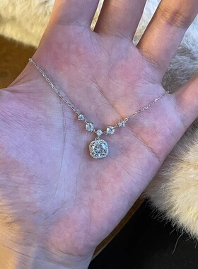 足银999锆石方糖项链轻奢小众精致百搭纯银锁骨链情人节送女朋友