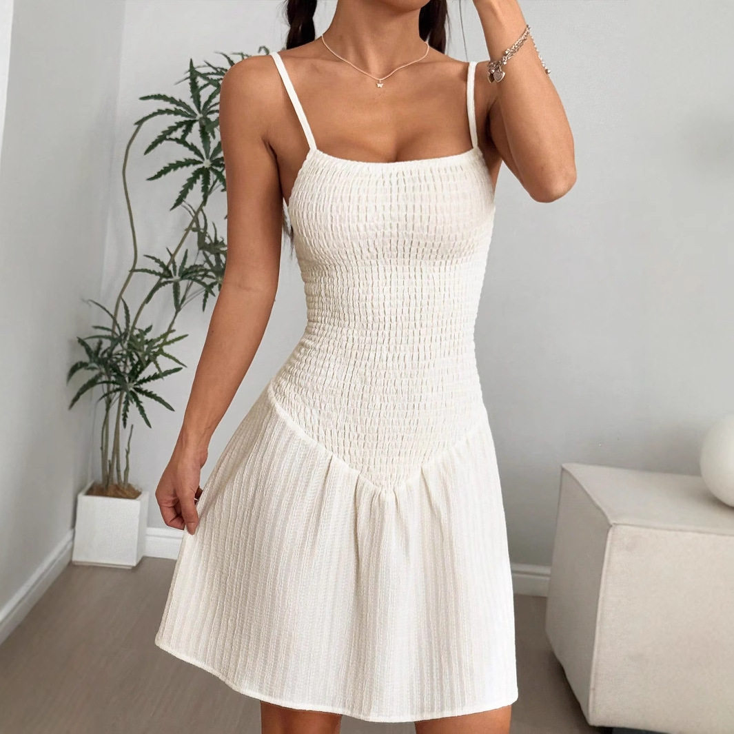 French Style Vacation Dress V Neck Backless Slim Fit Sleeveless Perfect for Summer Events Wholesale Available