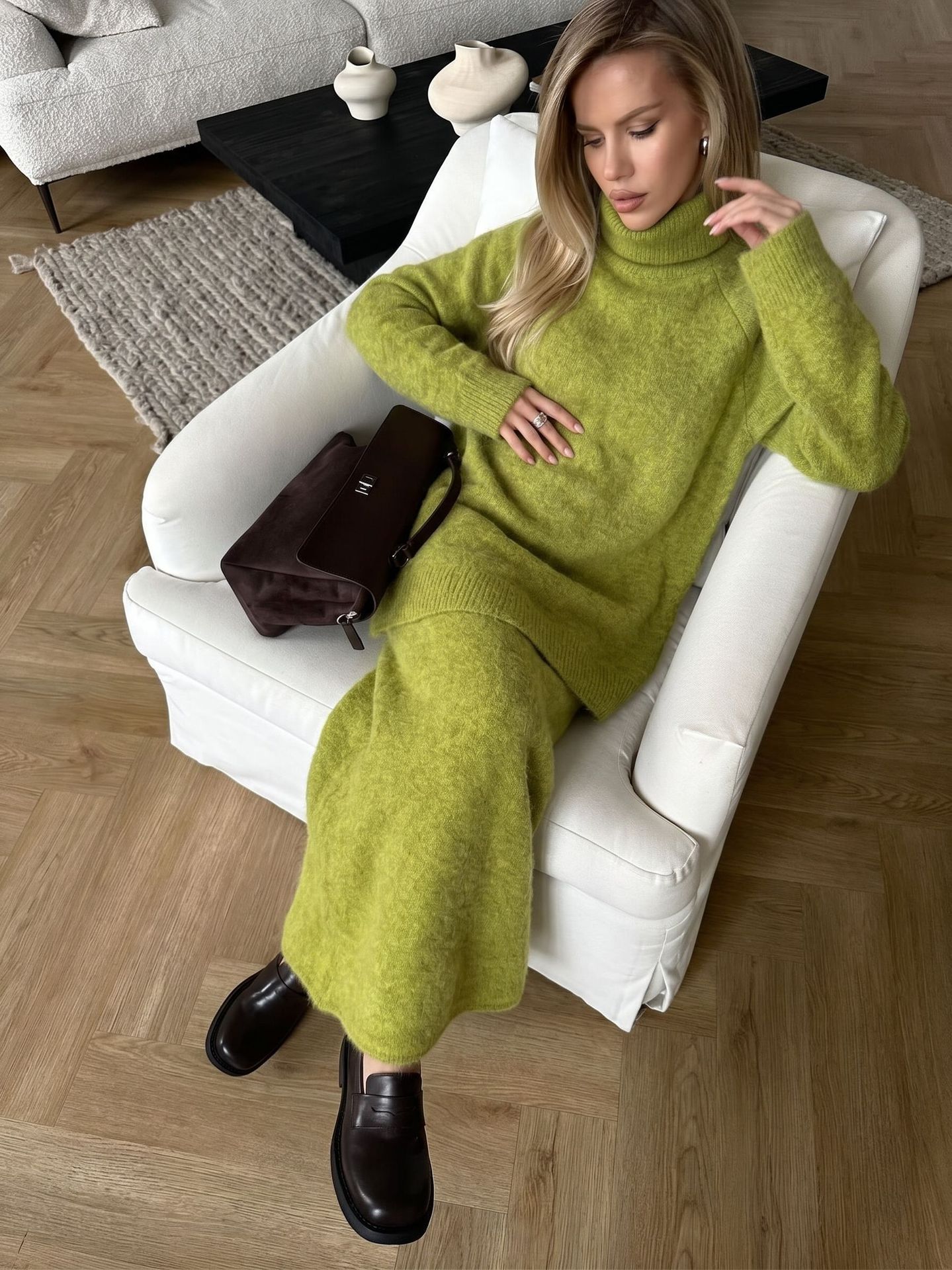 Womens Loose Knit Sweater and Wide Leg Pants Set Wool Blend Autumn Winter Casual Style Wholesale Available