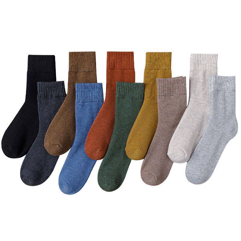 袜子男秋冬加厚保暖中筒袜纯色加绒女士毛圈袜毛巾底冬季男袜批发