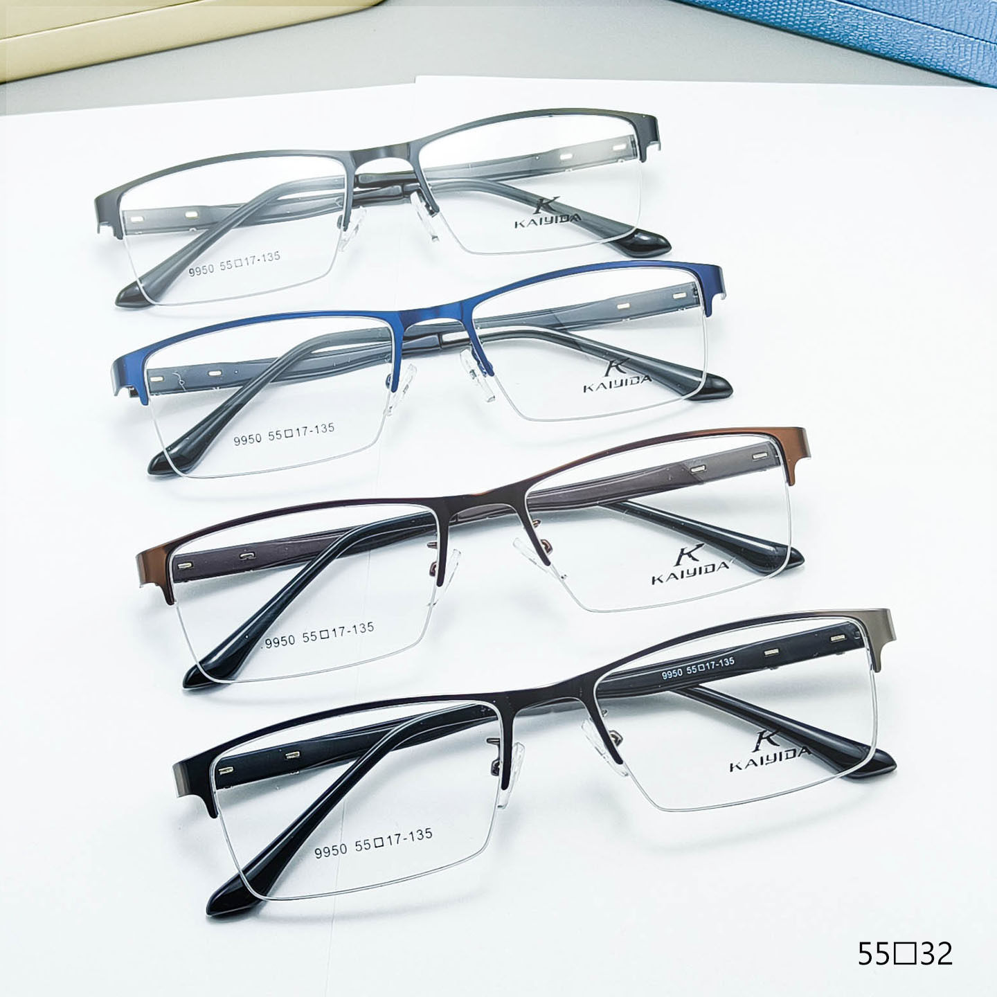 Half-Frame Acetate Eyeglass Frames for Men with Business Brow Shape, Near-Steel Leather Vision Glasses Frames, Wholesale from Danyang Manufacturer