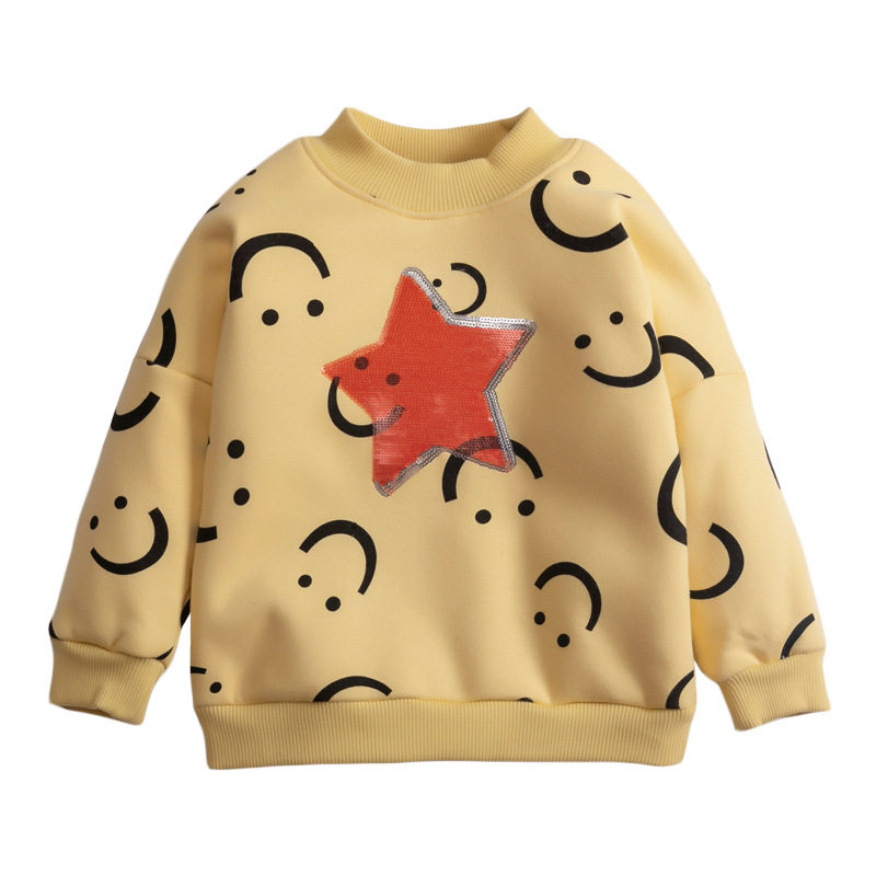 Fall & Winter Fleece-lined Kids' Top, Cartoon Long-sleeve Cotton Children's Hoodie
