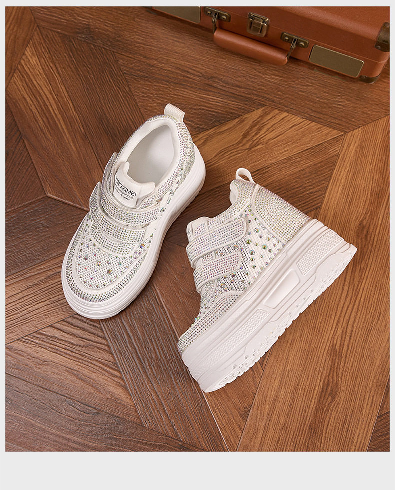Giày sneaker nữ đế dày chunky trắng phối lưới thoáng khí gót 12 cm — Trắng, Đen chi tiết 17