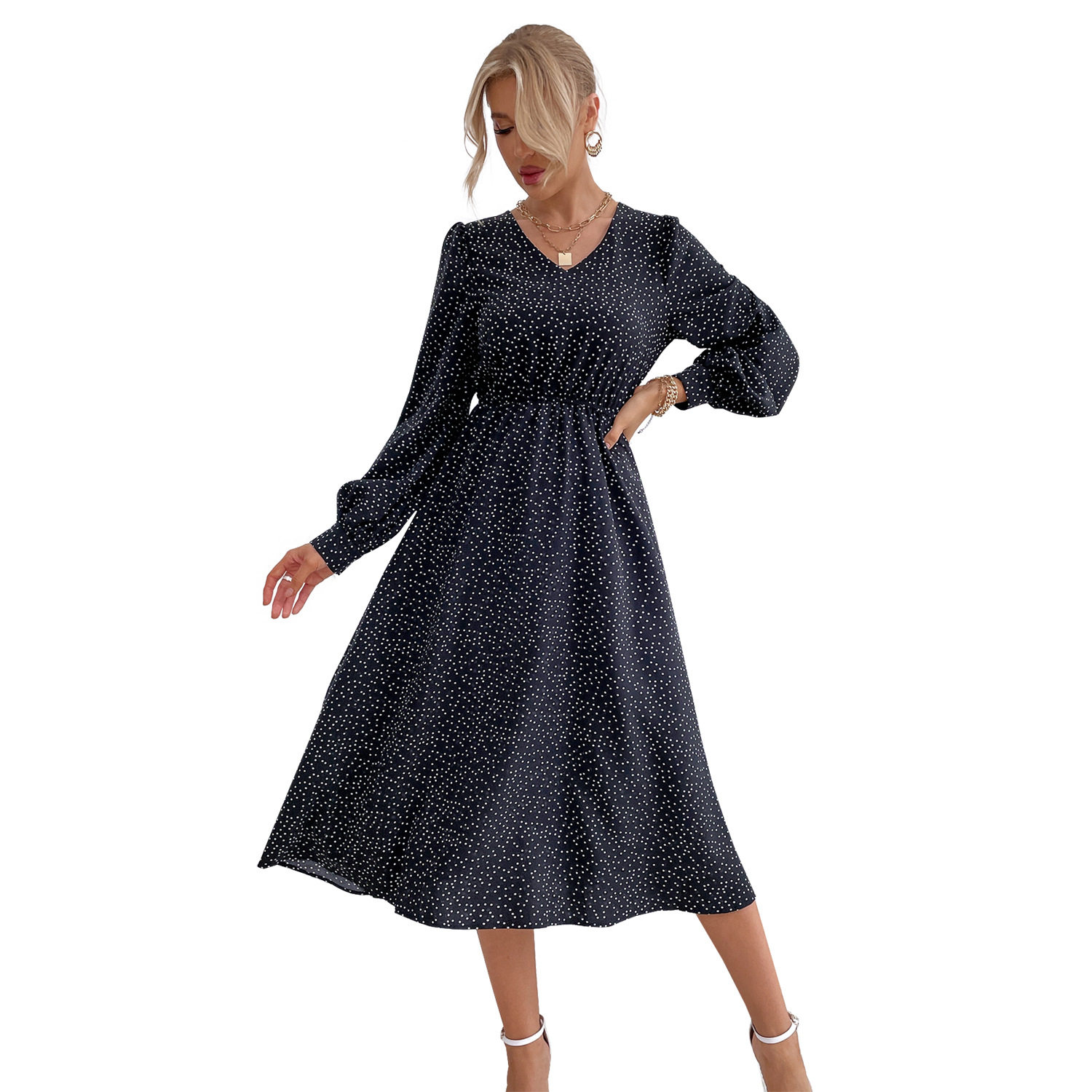 Elegant V Neck Womens Dress Fashionable Versatile Chic Ideal for Casual Outings or Parties Wholesale Available