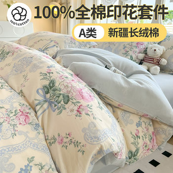 Category a Maternal and Infant Grade 100% Cotton Four-Piece Set Accessible Luxury Simple Style Bed Bed Sheets Quilt Cover Bedding Student Dormitory Three-Piece Set