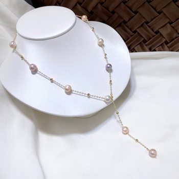 2025 New Ginestuff Natural Freshwater Pearl Necklace Women's High-end Sense Woolen Chain Adjustable Light Luxury Necklace Chain