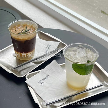 Cross-border Printing LOGO Industrial Style Cafe Hand-made Coffee Tray Rectangular Stainless Steel Tea Tray Sweet Tray