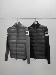 High-Quality Milanese Autumn and Winter Classic Stand-Up Collar down Jacket Men's Commuter Wool Knitted Splicing Stripesd Sleeve Jacket