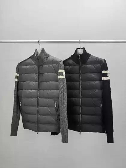 High-Quality Milanese Autumn and Winter Classic Stand-Up Collar down Jacket Men's Commuter Wool Knitted Splicing Stripesd Sleeve Jacket