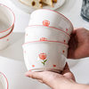 Ins Style Tulip Rice Bowl High-Value Ceramic Small Bowl Household Tableware Commercial Underglaze Color Ceramic Bowl Set