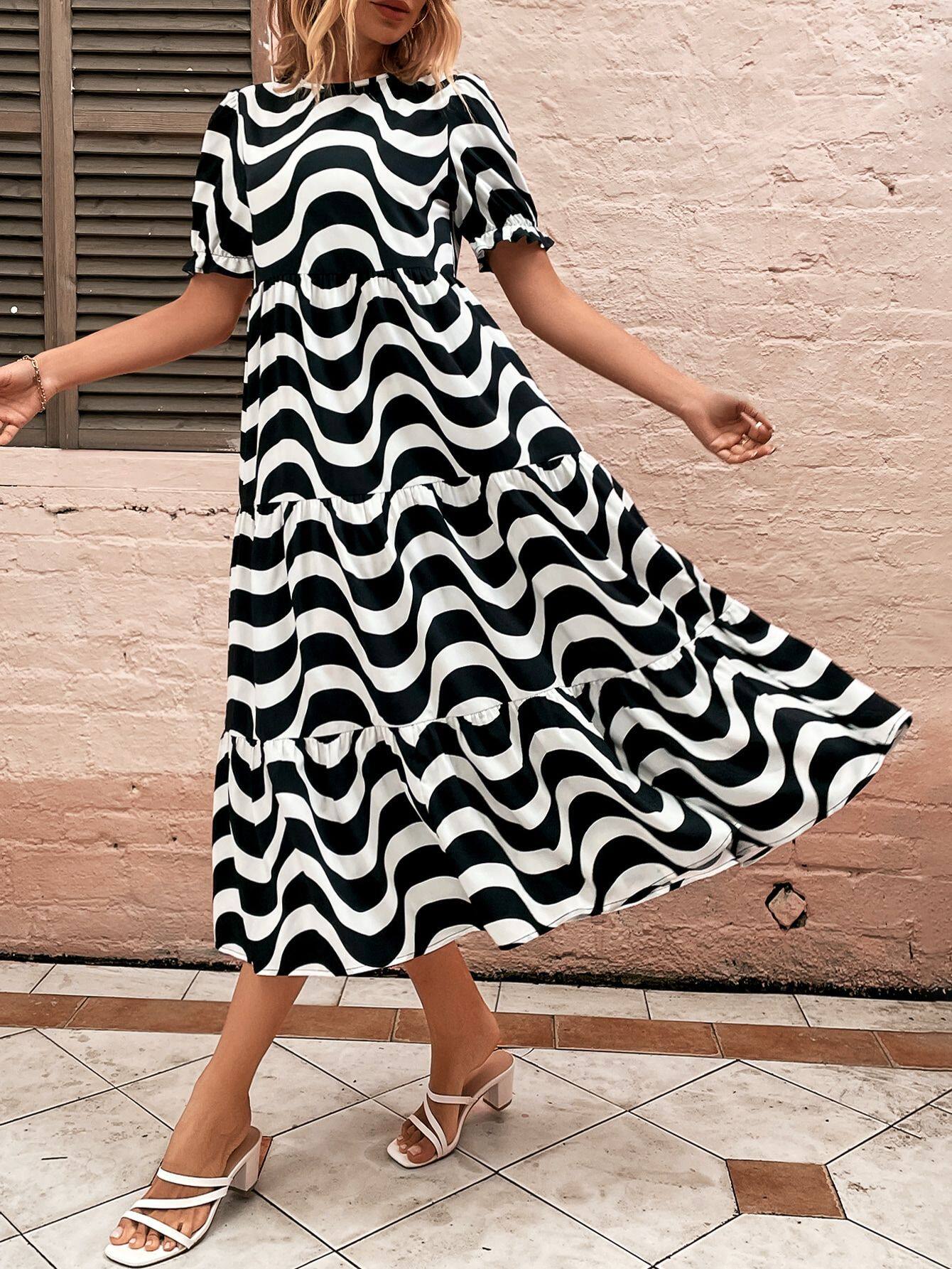 Floral Print Loose Fit Puff Sleeve Dress Casual Style Comfortable Fabric Perfect for Summer Ready to Ship