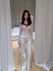 Designed Sexy Lace Edge Slim V Neck T-Shirt Top for Women Autum Versatile Casual White Jeans Two-Piece Set