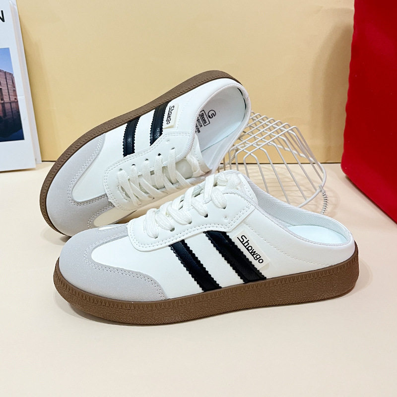 Baotou Half Slippers for Women 2023 Summer New Korean Style Color-Blocked Flat-Heeled Lazy Shoes Casual Slip-On Moral Training Flats for Women