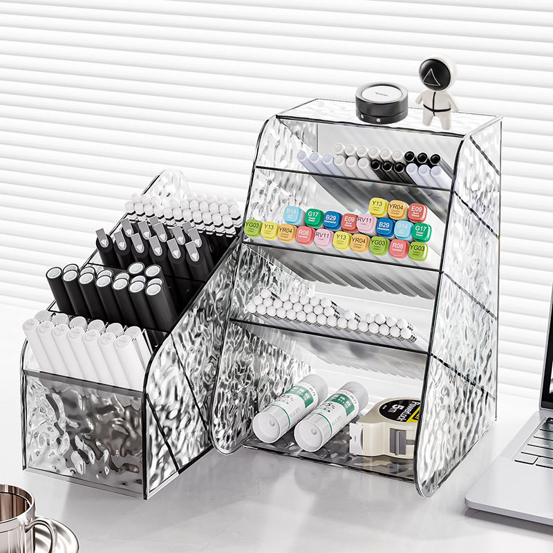 New desktop transparent pen holder oblique multi-functional stationery storage tube office student supplies storage box wholesale