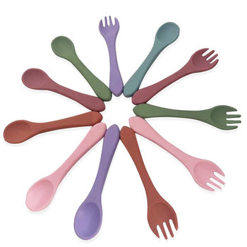 Silicone Tableware Spoon Kidsren's Soft Spoon Food-Grade Baby Eating Training Complementary Food Baby Fork and Spoon Mother and Baby Set