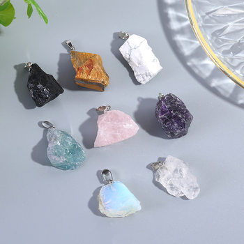 Natural stone pink crystal amethyst fluorite amorphous raw stone pendant diy irregular jewelry accessories necklace wholesale