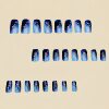 Mid-Length Manicure Stickers, Ocean Blue Fake Nail Patches, Removable 24 Pieces of Manicure, Blue Color