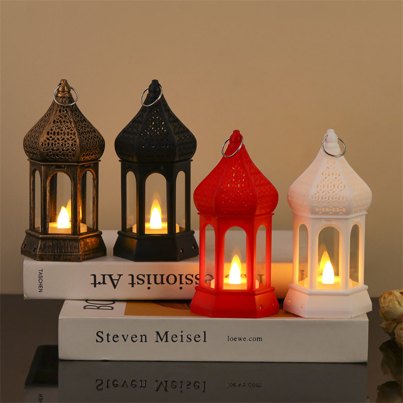 Led Hexagonal Electronic Wind Lamp Christmas Decoration Halloween Gift Middle Eastern Festival Candle Holder Plastic Luminous