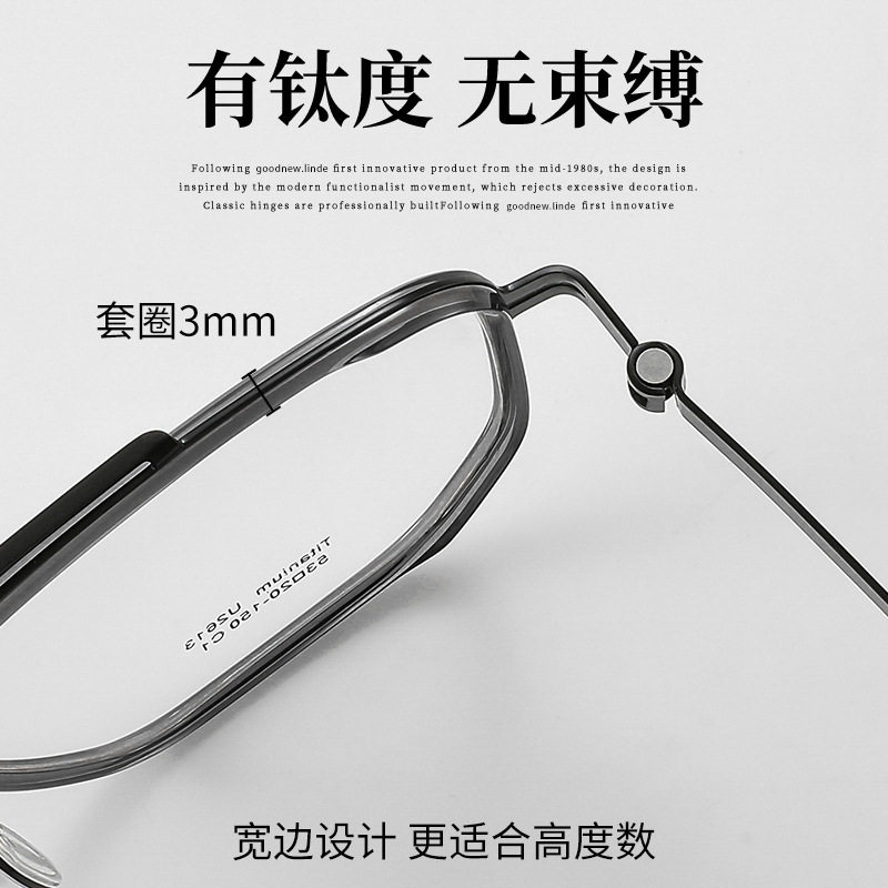 Linde Same Frame Ultra Light Glasses Frame Pure Titanium Frame Men's Glasses Myopia Double Beam 2613 Danyang Optical Factory
