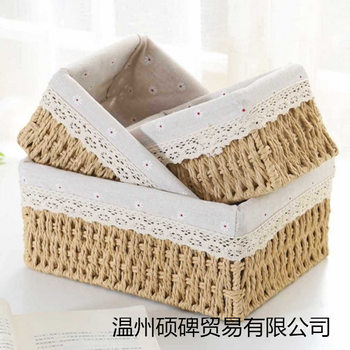 √ Desktop Debris Storage Basket Rattan Key Remote Control Storage Box Paper Rope Basket Woven Frame Snacks