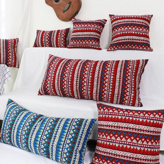 Bohemian Cotton and Linen Pillow Case Ethnic Style Decoration Long Cushion Homestay Terrace Photo Studio Shooting Big Pillow