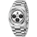 White case, white dial, steel strap