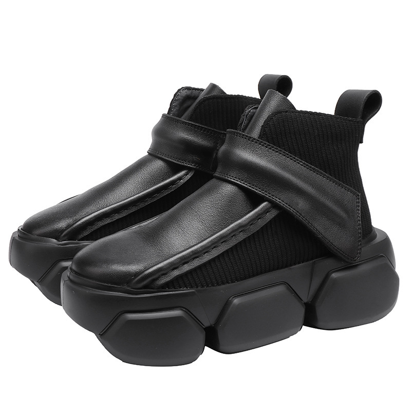 Boot nữ cổ thấp da bò thật đế dày phong cách cổ điển — Màu đen, Màu nâu đậm