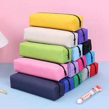 Popular Solid Color Pencil Case Octagonal Simple Stationery Box Student Large-Capacity Stationery Pencil Case High-End Custom Text