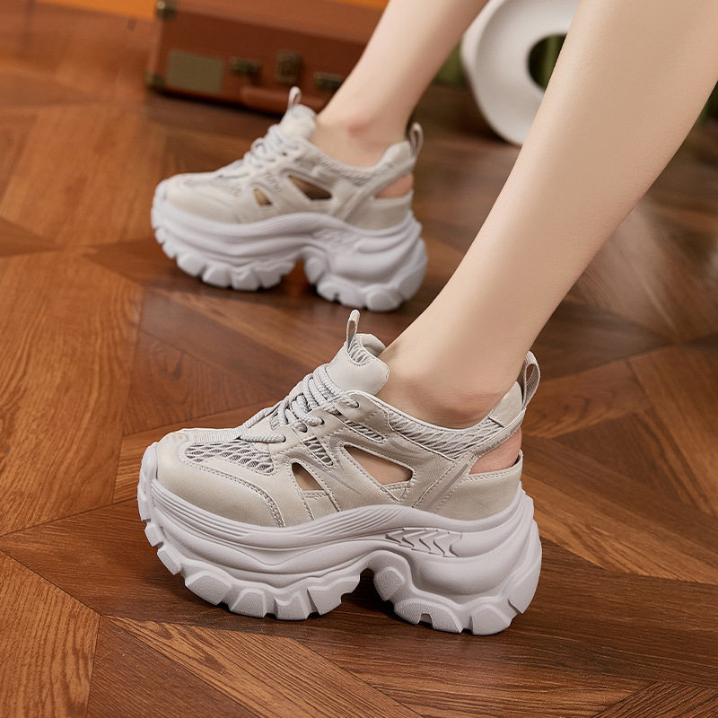 Sandal cao gót nữ hở mũi đế xuồng 8 cm, form mũi tròn, quai trước khoá kéo — Trắng, Xám