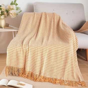 Four Seasons Waffle Tassel Knitted Blanket Modern Simple Bed End Blanket Air-conditioning Blanket Nap Blanket Sofa Blanket Wholesale
