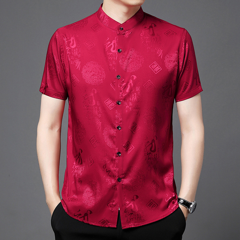 Áo Sơ Mi Nam Ngắn Tay Thoáng Khí Hàng Mùa Hè Trung Niên Phục Cổ Cổ Điển