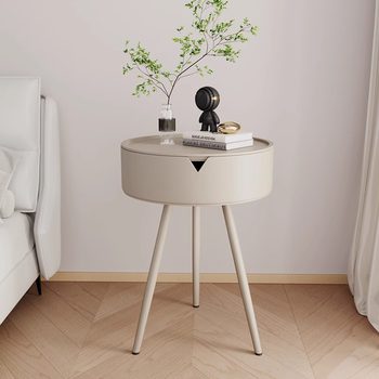 Wrought Iron Cream Style Bedside Table Modern Simple Home Creative Round Replacement Bedroom Mini Small Bedside Storage Cabinet