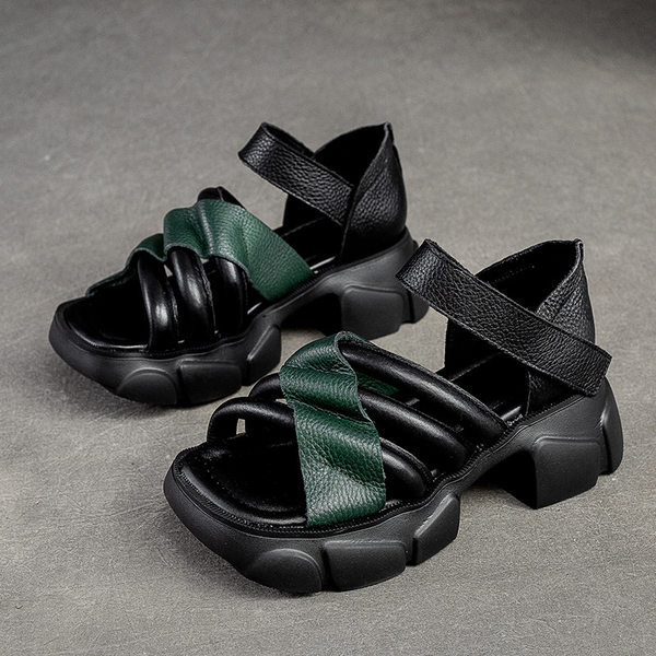 Dép Sandal Nữ Quai Bản To Đế Dày Phong Cách Retro Đế Cao 5cm - 6cm Màu Đen, Nâu