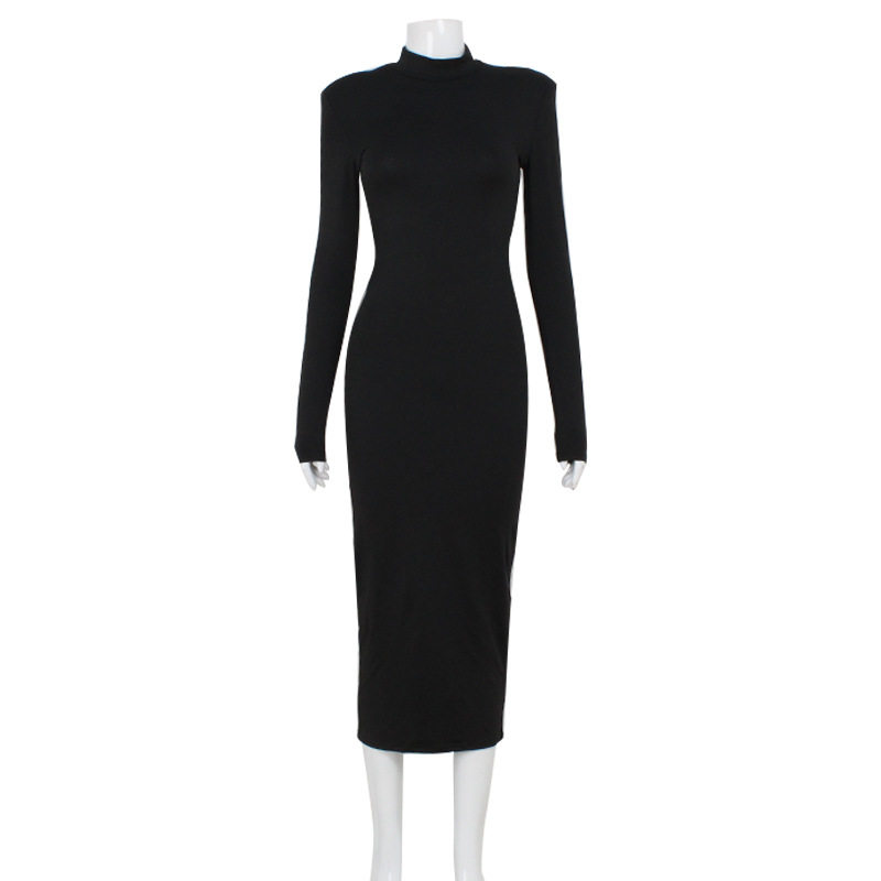 High Neck Long Sleeve Dress Slim Fit Solid Color Fashionable Design Autumn Wear for Women Wholesale Available