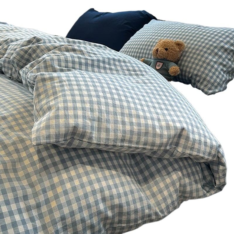 Scandinavian Style Super Soft Waxy Washed Cotton Quilt Cover Bed Bed Sheets Four-Piece Bedding Set Student Dormitory Three-Piece Fitted Bed Sheets Set 4