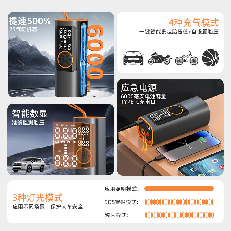 New 25-Cylinder Vehicle-Mounted Air Pump 150Psi Intelligent Digital Display Tire Filling Car Electric Wireless Air Pump