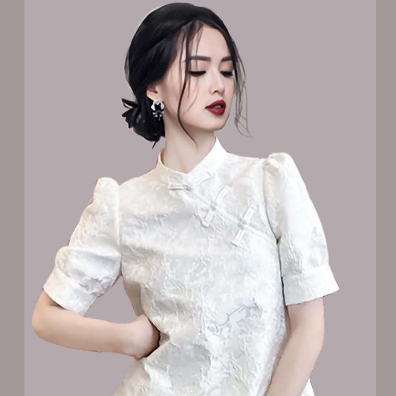 Bộ mặc nhà nữ cotton tay ngắn họa tiết trơn — Trắng