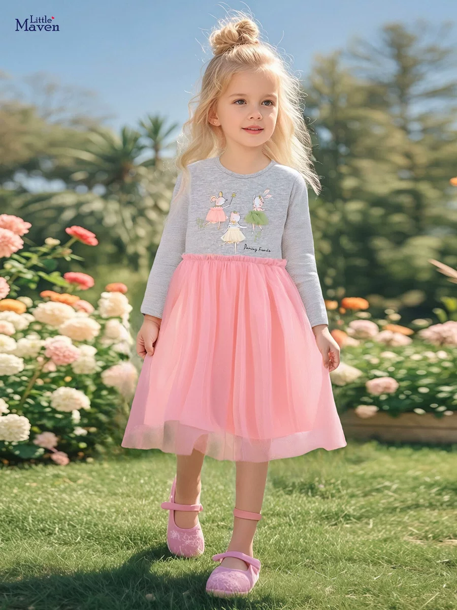 [Style] Girls' Dress, Autumn Tulle Princess Dress, Cartoon Cute Kids' Dress