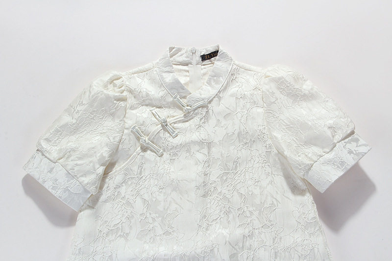 Bộ mặc nhà nữ cotton tay ngắn họa tiết trơn — Trắng chi tiết 6
