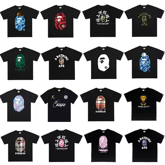 Cross-Border Foreign Trade Short-Sleeved Bape Ape Head Trendy Brand Letter Print Casual Street Style Loose T-Shirt for Men and Women