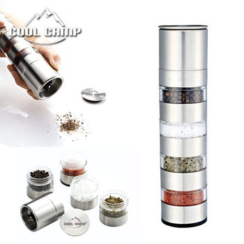 Outdoor Portable Seasoning Bottle Set Barbecue Picnic Seasoning Box Stainless Steel Transparent Seasoning Jar Grinder Seasoning Box