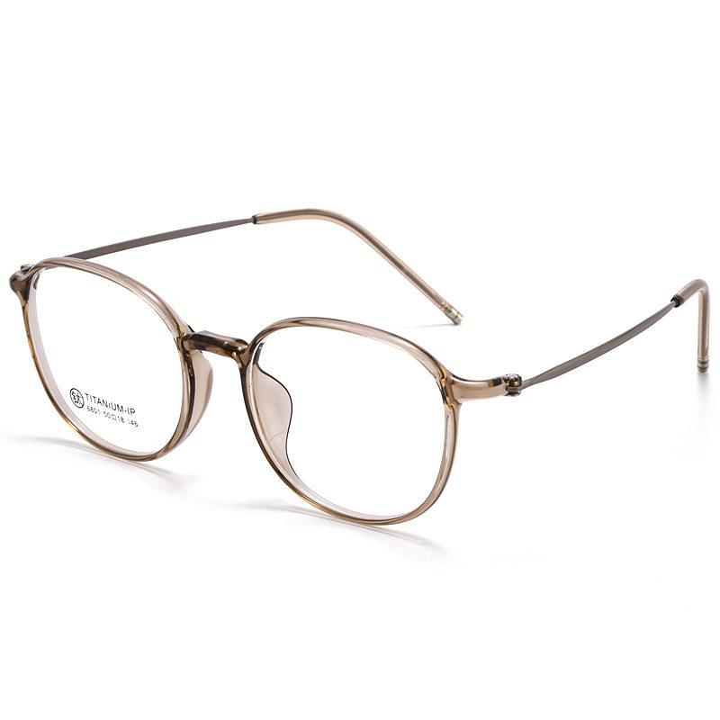 Ultra-light pure titanium glasses without makeup for small face women's myopia glasses TR frame Brown anti-blue light glasses frame 6801
