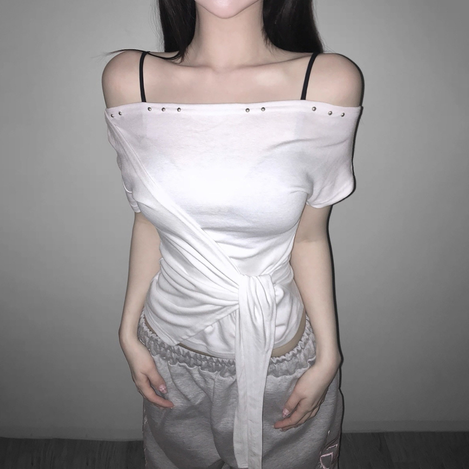 Off Shoulder Crop Top Summer Collection Slim Fit Tie Waist Versatile Style Wholesale Available
