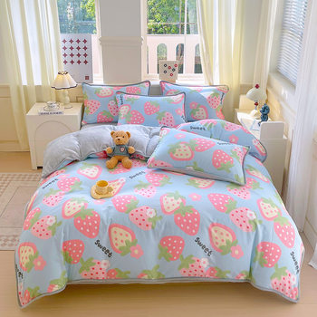 Foreign trade AB version cotton fleece-lined four-piece quilt cover can be used to make air conditioning quilt winter warm flannel bedding