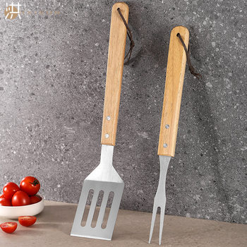 Portable Outdoor Barbecue Tools 2-piece BBQ Stainless Steel Barbecue Shovel Fork Combination Baking Tool