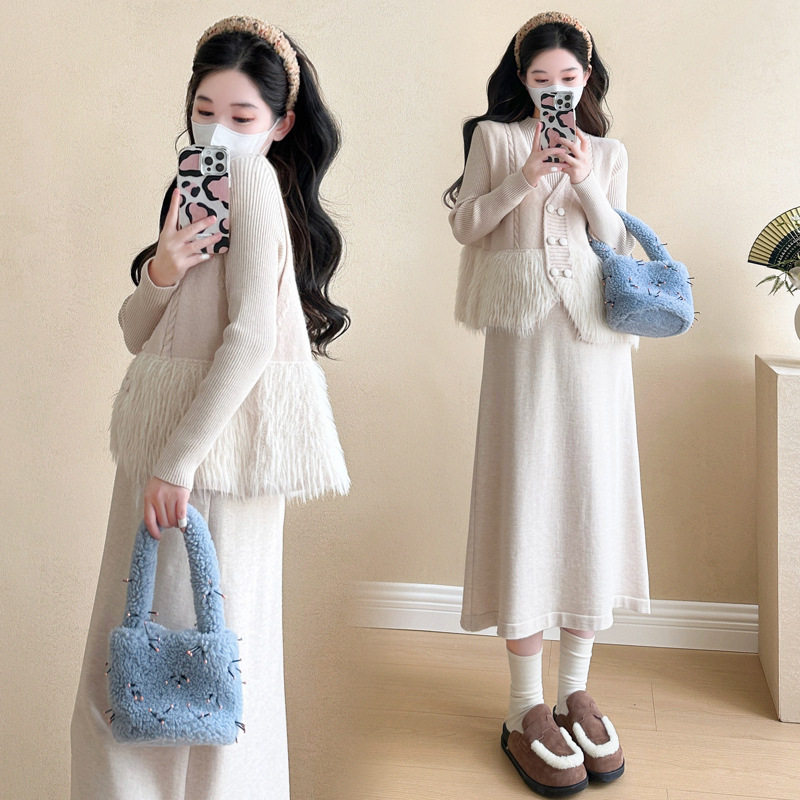 Maternity Wear Autumn and Winter Suit Maternity Wear Spring and Autumn Suit Fashionable New Loose Knitted Maternity Dress Two Pieces
