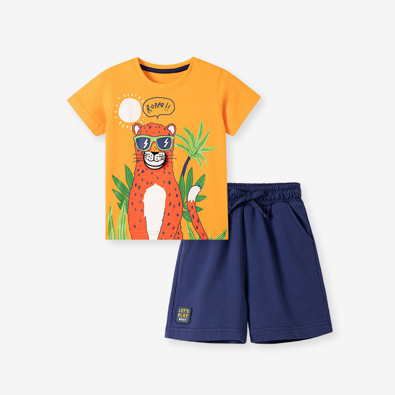 Kids' Short-sleeve Set, Summer Cotton Cartoon Kids' Clothing, Trendy Boys' 2-piece Outfit