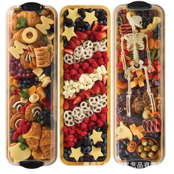 Bamboo Rectangular Snack Fruit Tray with Lid Outdoor Camping Cooked Food Barbecue Tray New Cake Tray